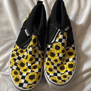 Vans Kids Sunflower Checkered Slip-On Shoes - Black and Yellow